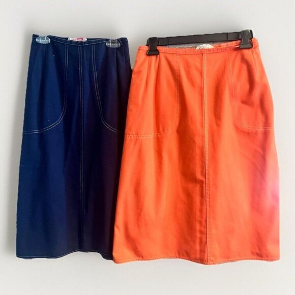 Lot 2 Vintage 70sWrap Skirt Womens Orang Blue Contrast Stitching Pockets Retro